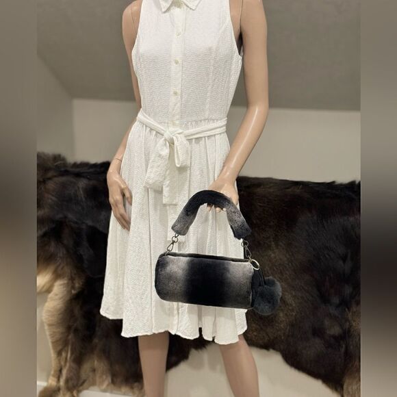 Gray Gradient Handmade Genuine Shearling Leather Barrel Bag & 3 Strap Styles - Picture 2 of 16